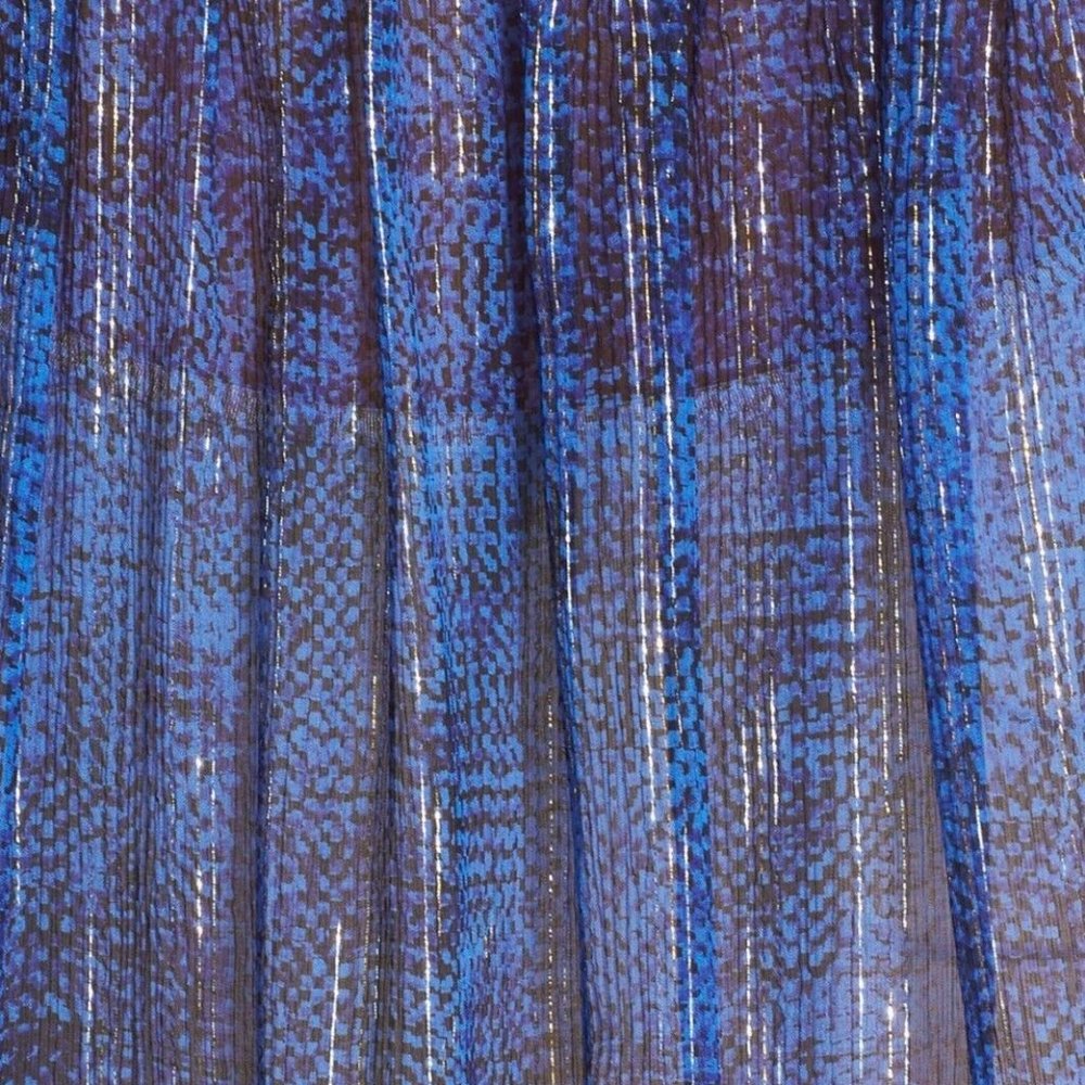 REBECCA TAYLOR New Sheer Metallic SILK Top Blouse Top Long Sleeve Blue Silver 4 - Picture 4 of 4